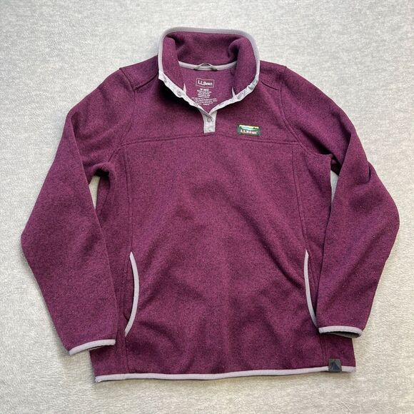 LL Bean Sweater Fleece Womens Medium Magenta Purple 1/4 Snap Pullover Sweatshirt - Picture 1 of 12